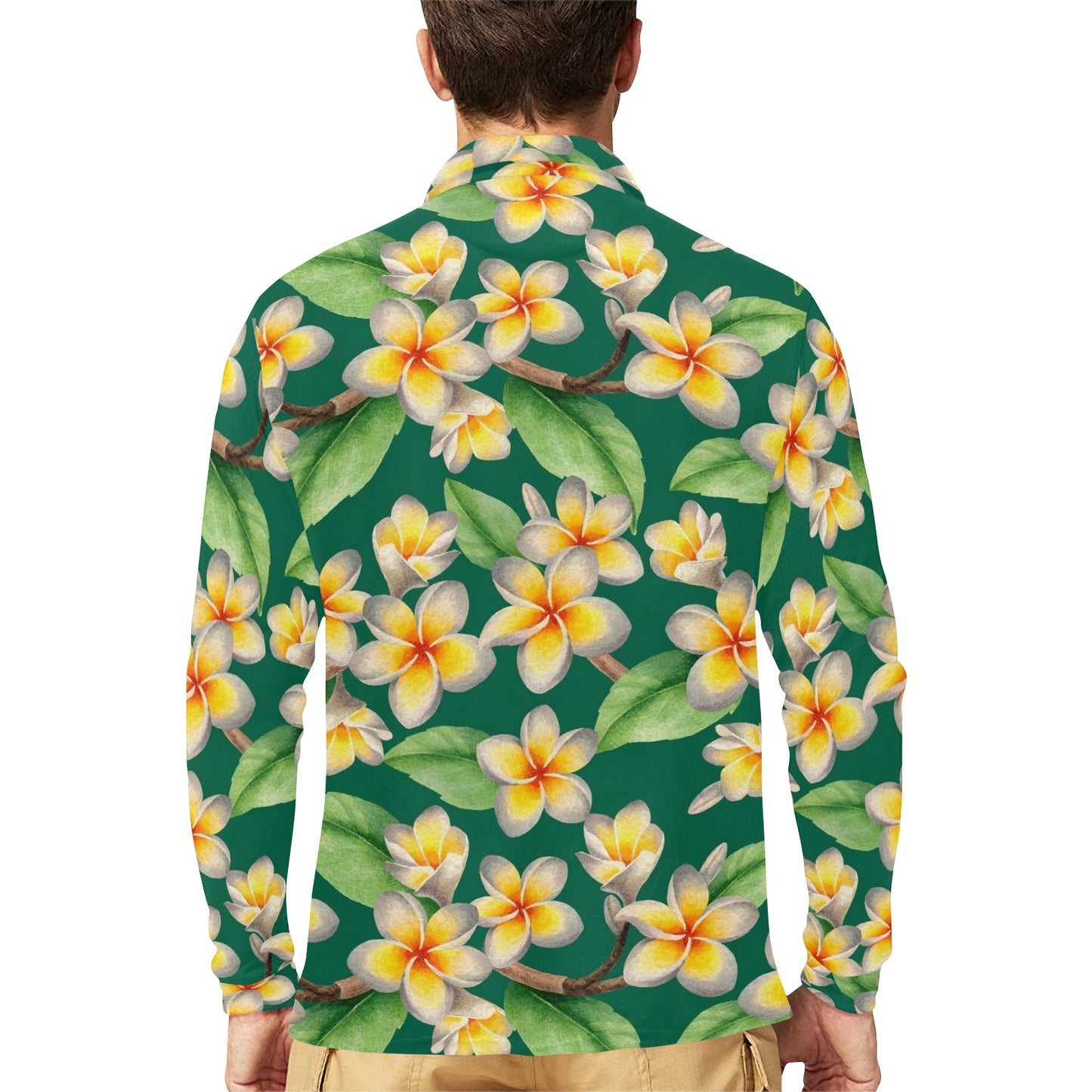 Plumeria Pattern Print Design PM07 Long Sleeve Polo Shirt For Men's