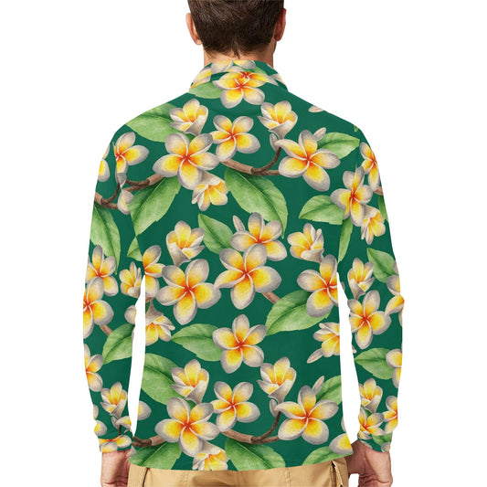 Plumeria Pattern Print Design PM07 Long Sleeve Polo Shirt For Men's