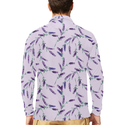Lavender Pattern Print Design 02 Long Sleeve Polo Shirt For Men's