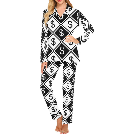 Money Pattern Print Design 04 Women's Long Pajama Set