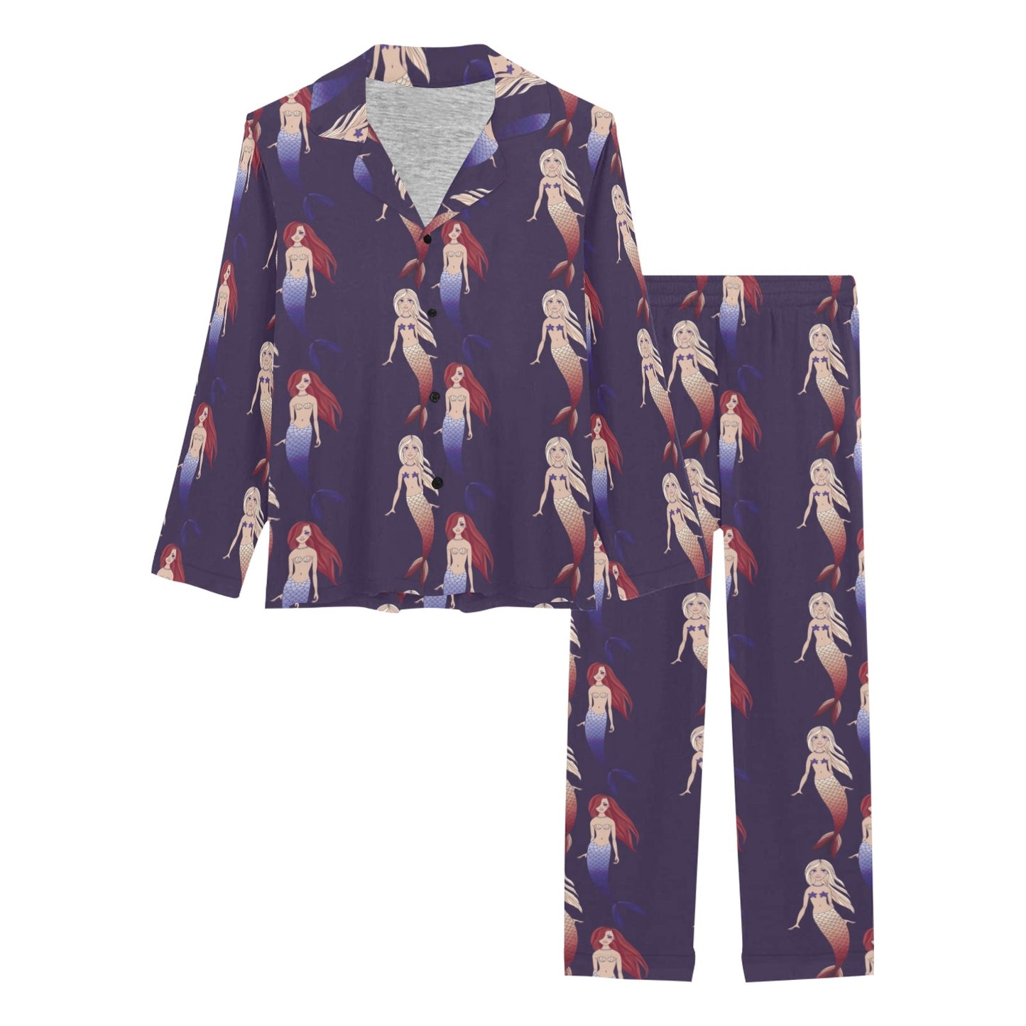 Mermaid Pattern Print Design 02 Women's Long Pajama Set