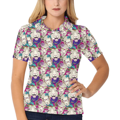 Sheep Print Design LKS403 Women's Polo Shirt