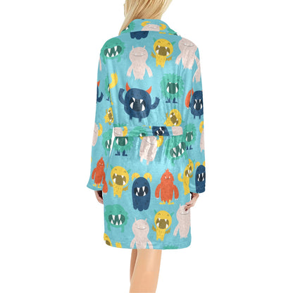 Monster Cartoon Pattern Print Design 03 Women's Fleece Robe