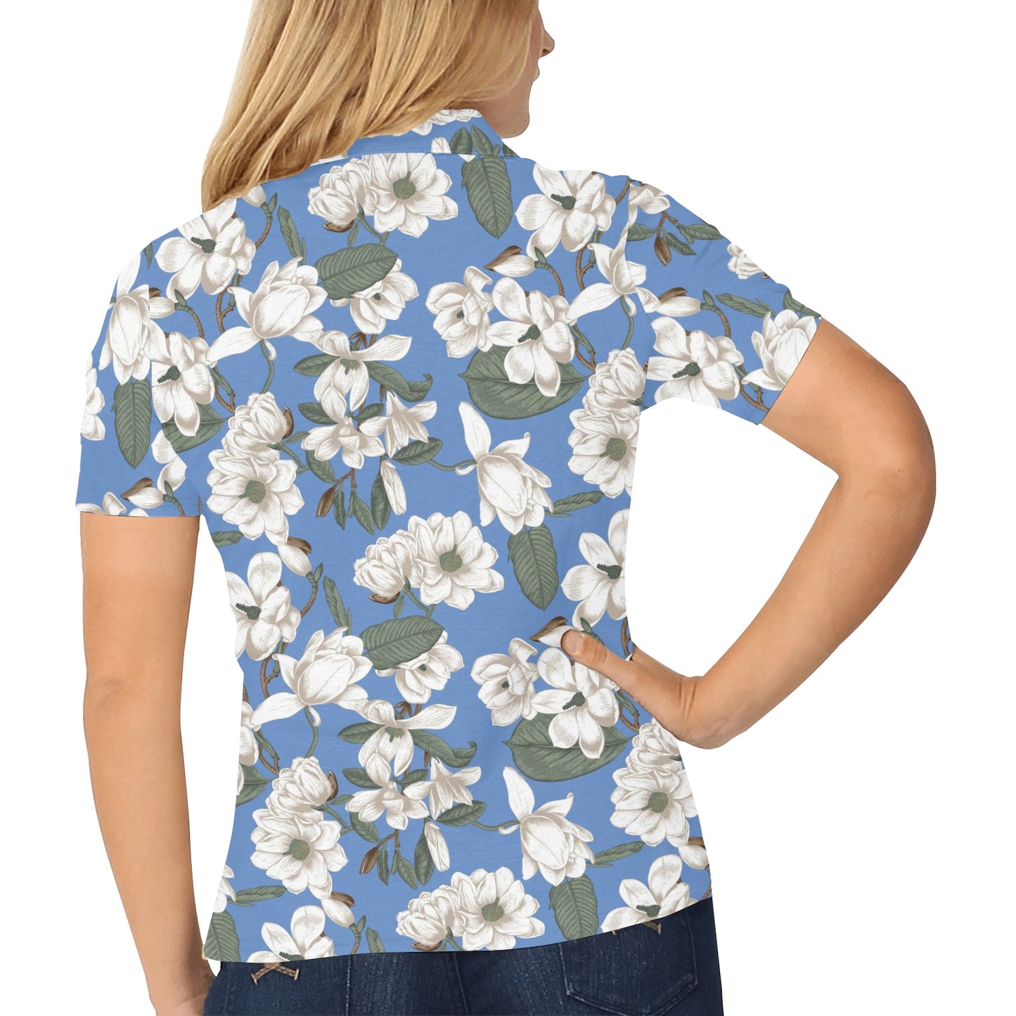 Magnolia Pattern Print Design 01 Women's Polo Shirt