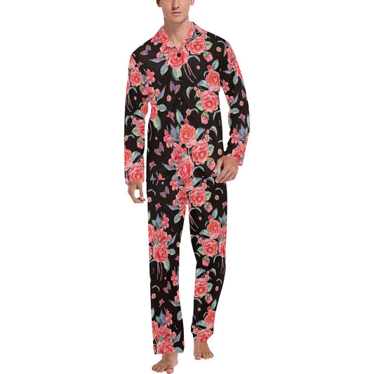 Camellia Pattern Print Design CM03 Men's Long Pajama Set