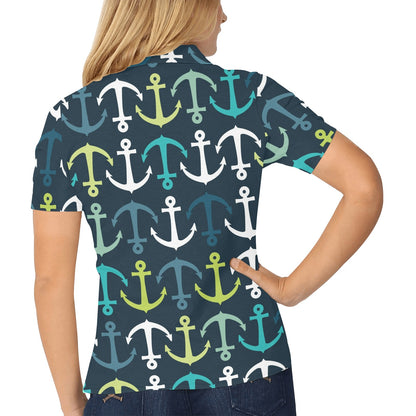 Anchor Pattern Print Design 03 Women's Polo Shirt
