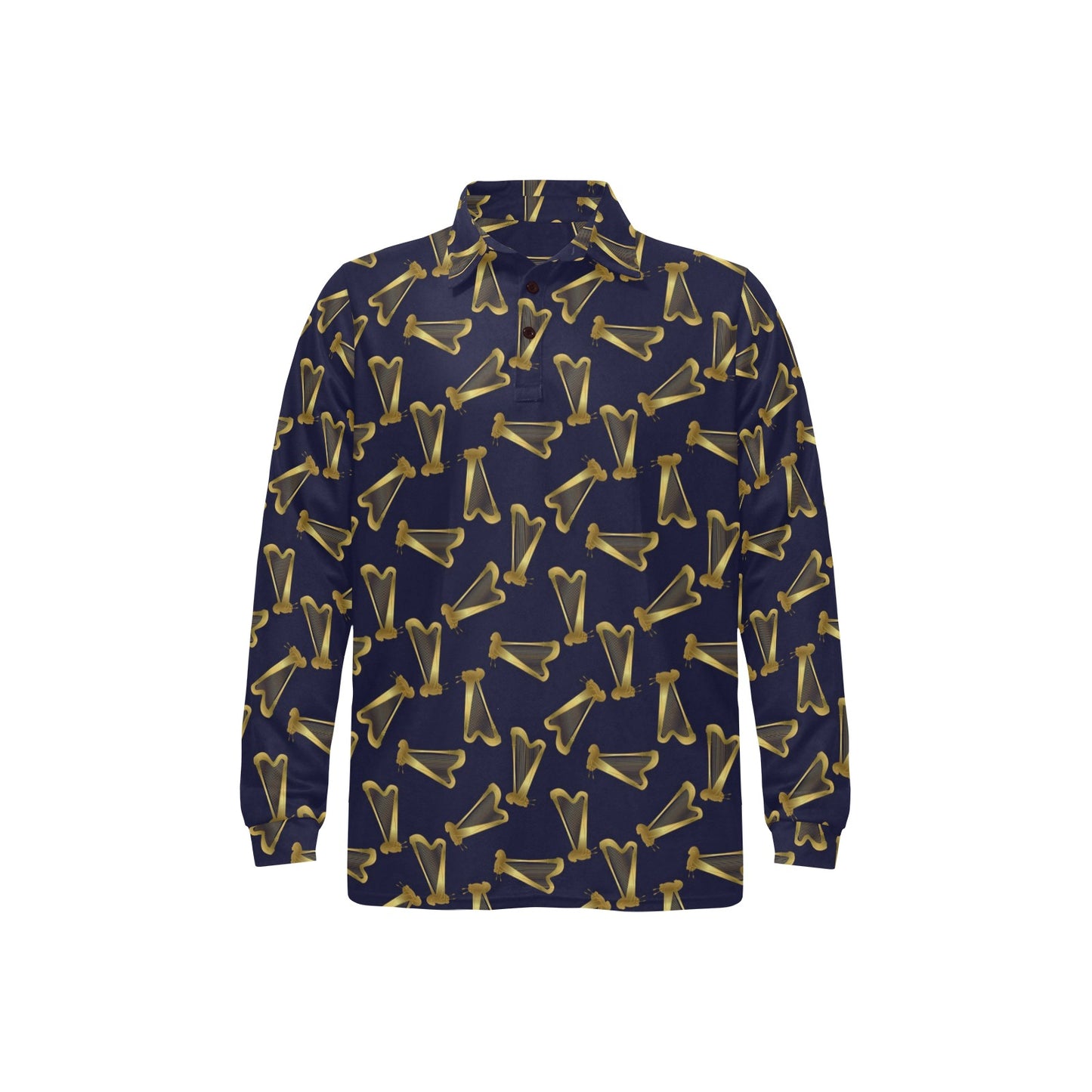 Harp Print Design LKS401 Long Sleeve Polo Shirt For Men's