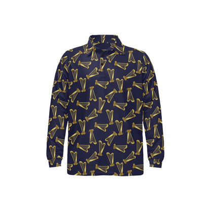 Harp Print Design LKS401 Long Sleeve Polo Shirt For Men's