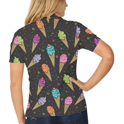 Ice Cream Pattern Print Design IC06 Women's Polo Shirt