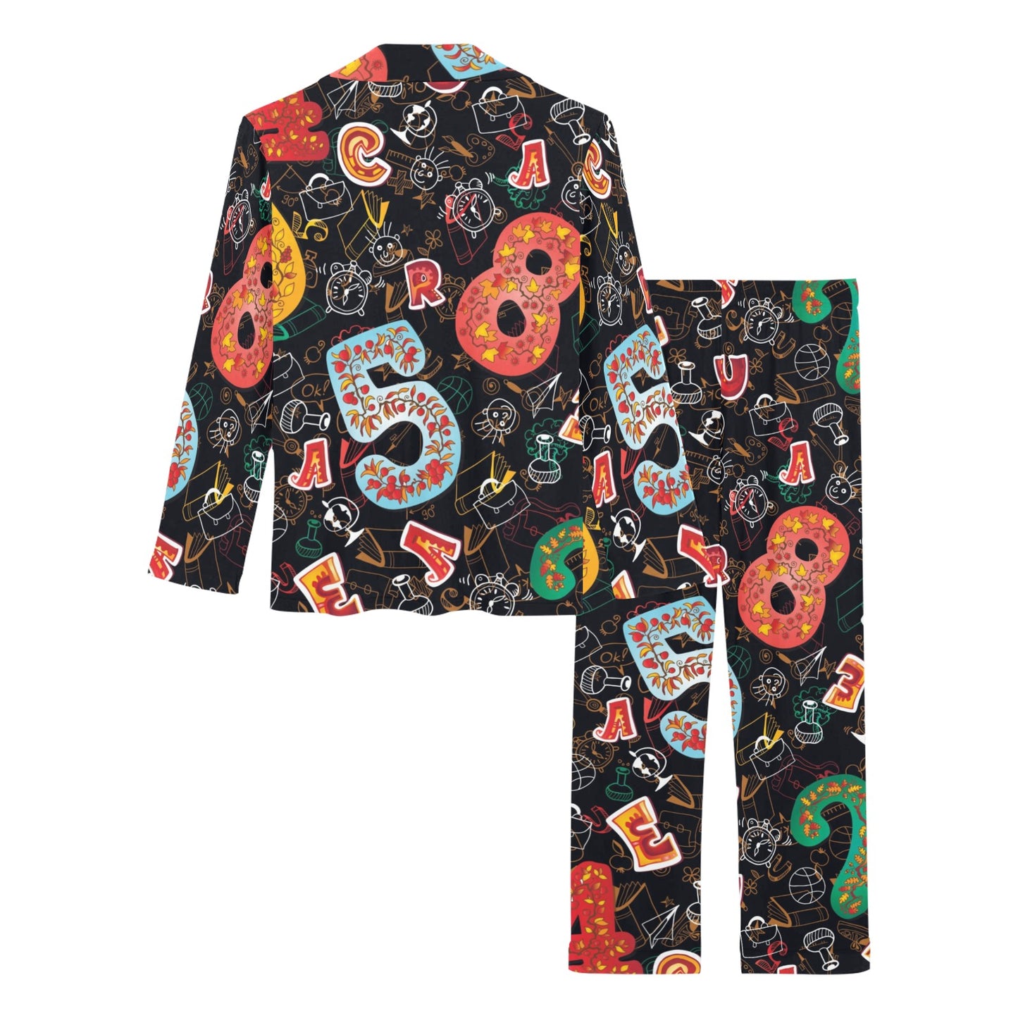 Number Pattern Print Design A03 Women's Long Pajama Set