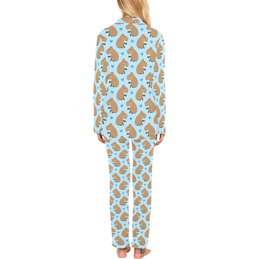 Capybara Pattern Print Design 01 Women's Long Pajama Set