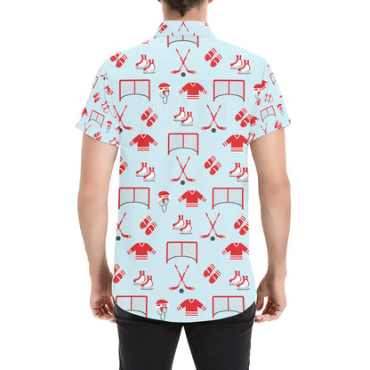 Hockey Red Equipment Print Design LKS305 Men Short Sleeve Button Up Shirt