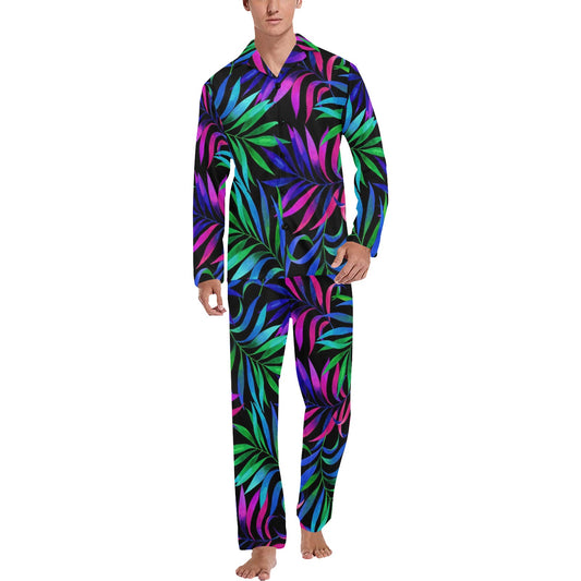 Tropical Flower Pattern Print Design TF010 Men's Long Pajama Set