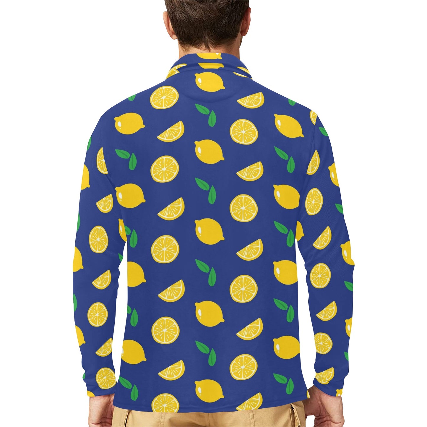 Citrus  Pattern Print Design 02 Long Sleeve Polo Shirt For Men's