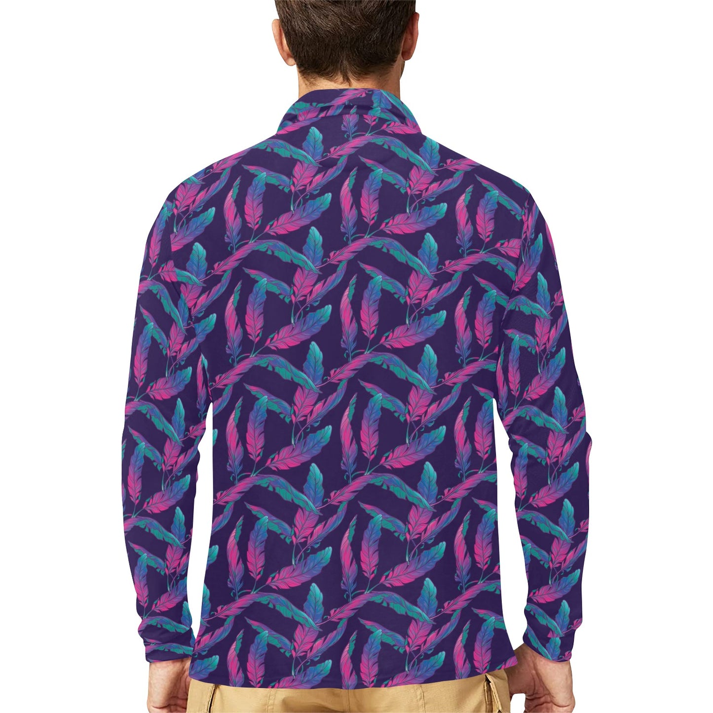 Banana Leaf Pattern Print Design 08 Long Sleeve Polo Shirt For Men's