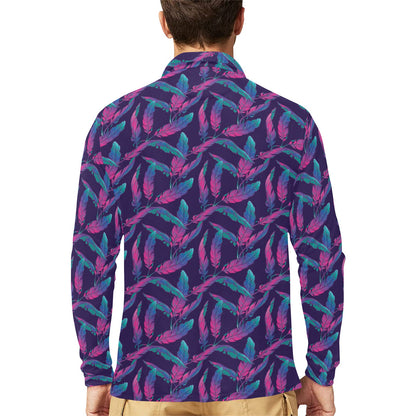 Banana Leaf Pattern Print Design 08 Long Sleeve Polo Shirt For Men's