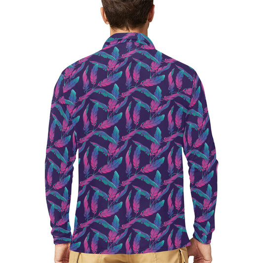 Banana Leaf Pattern Print Design 08 Long Sleeve Polo Shirt For Men's