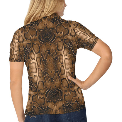 Snake Skin Brown Print Women's Polo Shirt