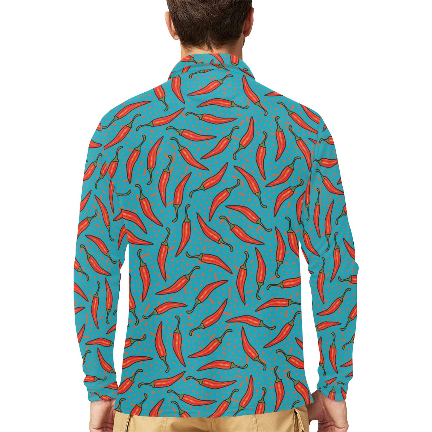 Chilli Pepper Pattern Print Design 05 Long Sleeve Polo Shirt For Men's