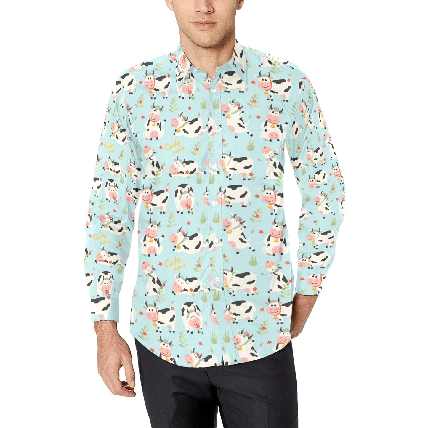 Cattle Print Design LKS403 Men's Long Sleeve Dress Shirt