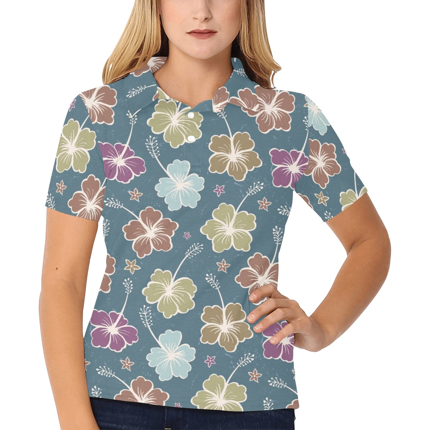 Hibiscus Pattern Print Design HB033 Women's Polo Shirt