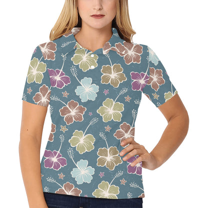Hibiscus Pattern Print Design HB033 Women's Polo Shirt
