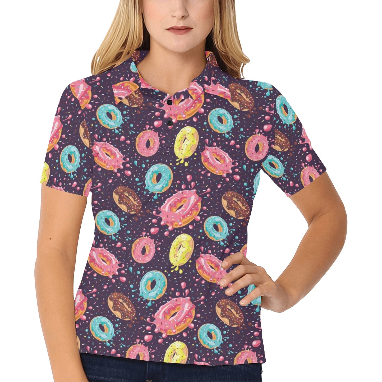 Donut Pattern Print Design DN03 Women's Polo Shirt