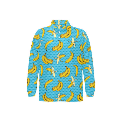 Banana Pattern Print Design BA08 Long Sleeve Polo Shirt For Men's