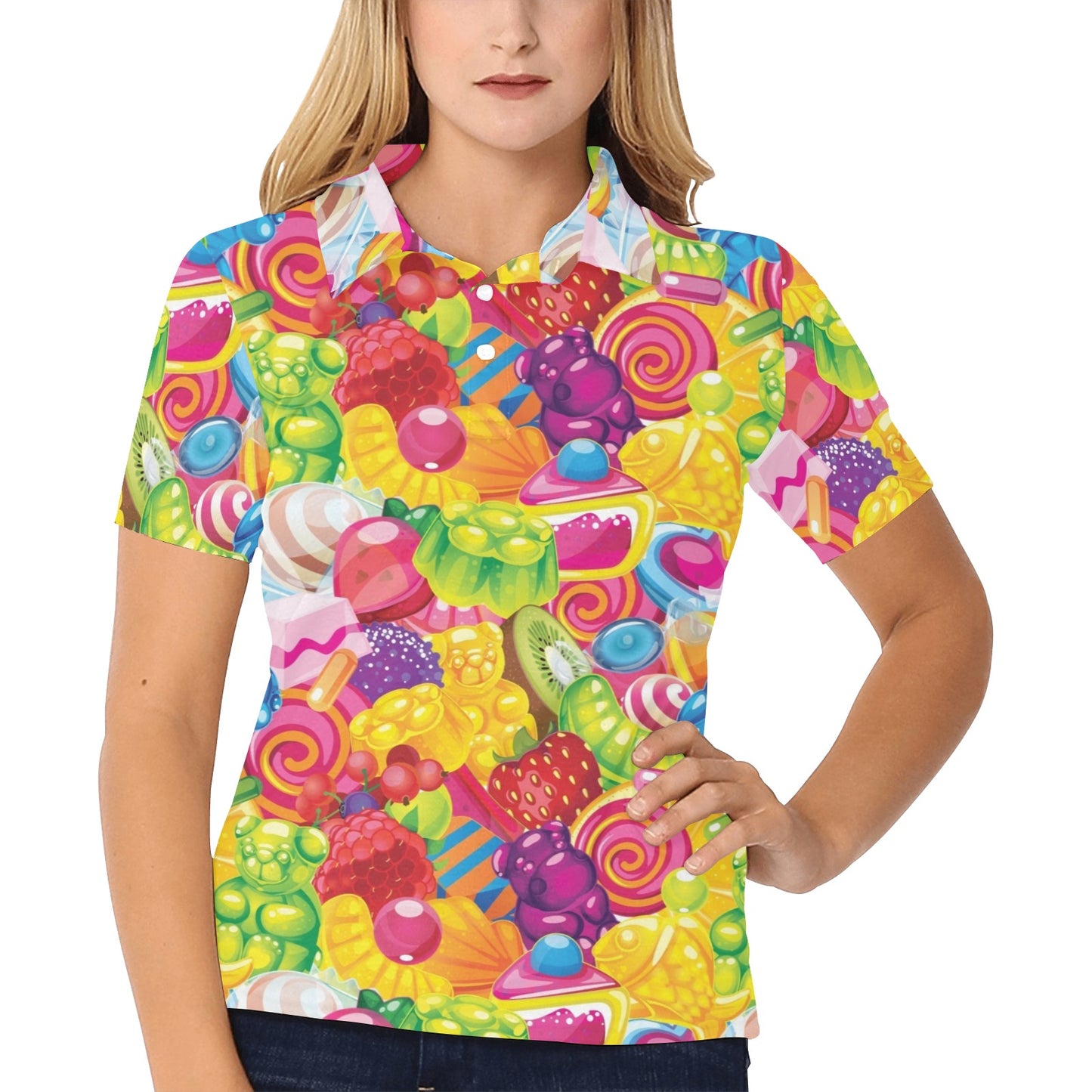Candy Pattern Print Design CA01 Women's Polo Shirt