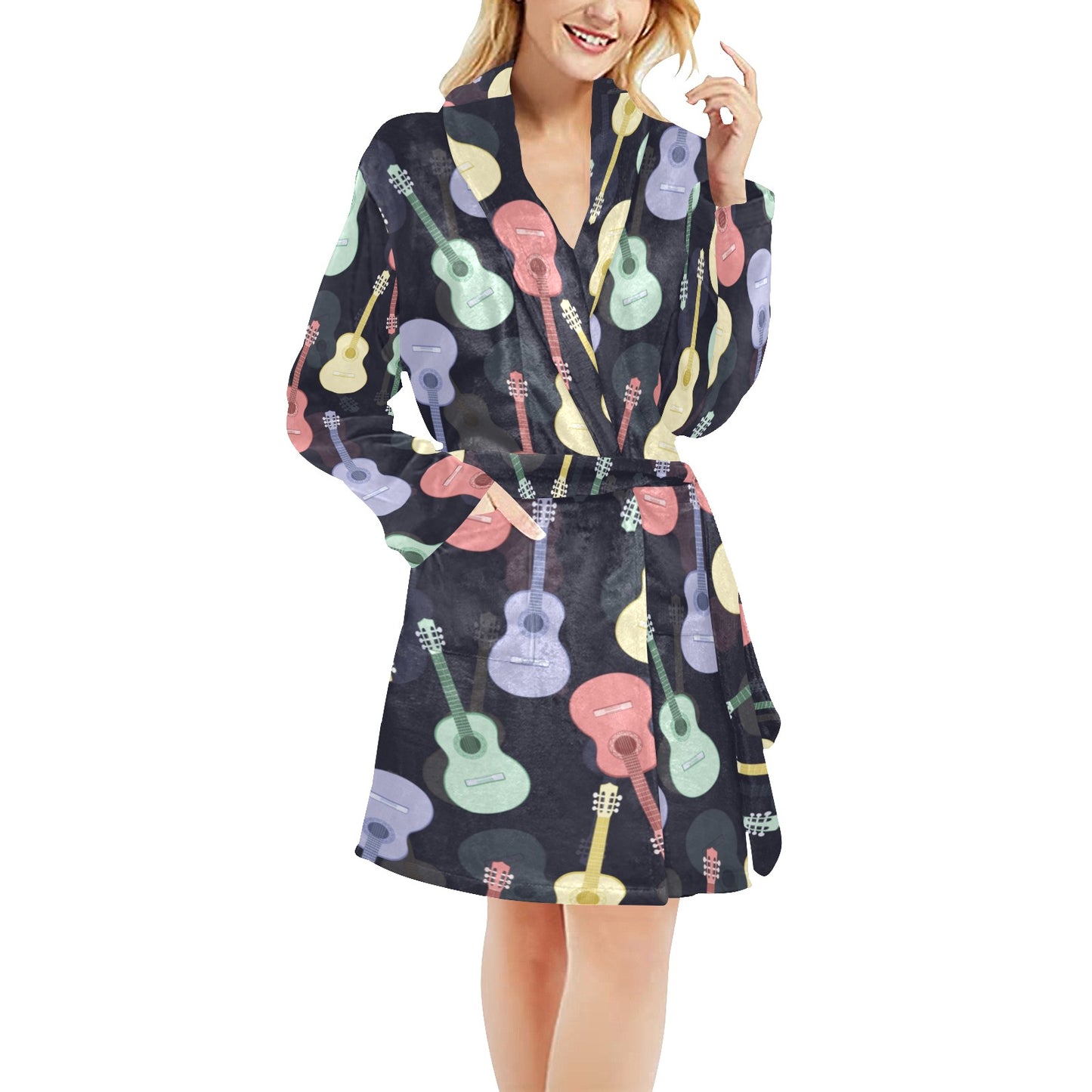 Acoustic Guitar Print Design LKS401 Women's Fleece Robe