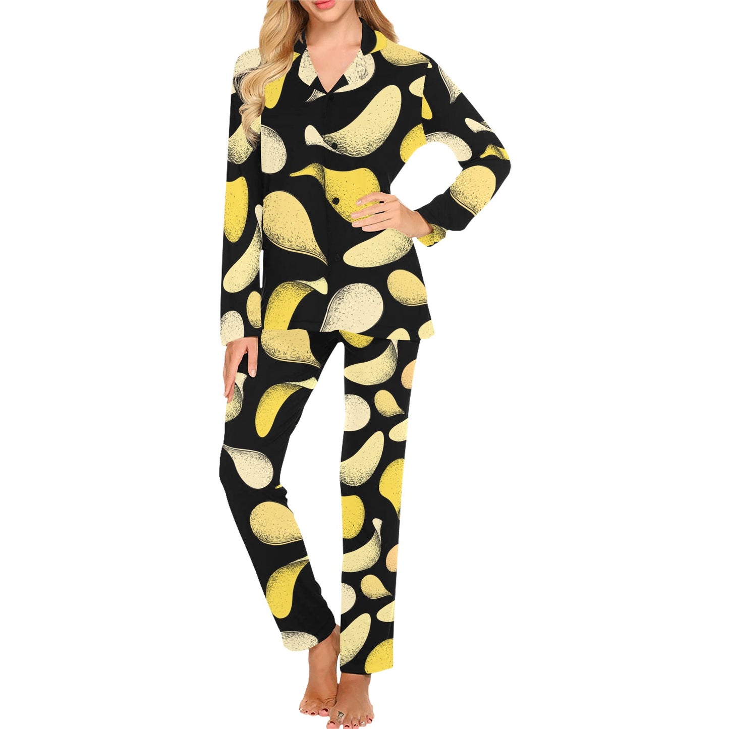 Potato Pattern Print Design A02 Women's Long Pajama Set
