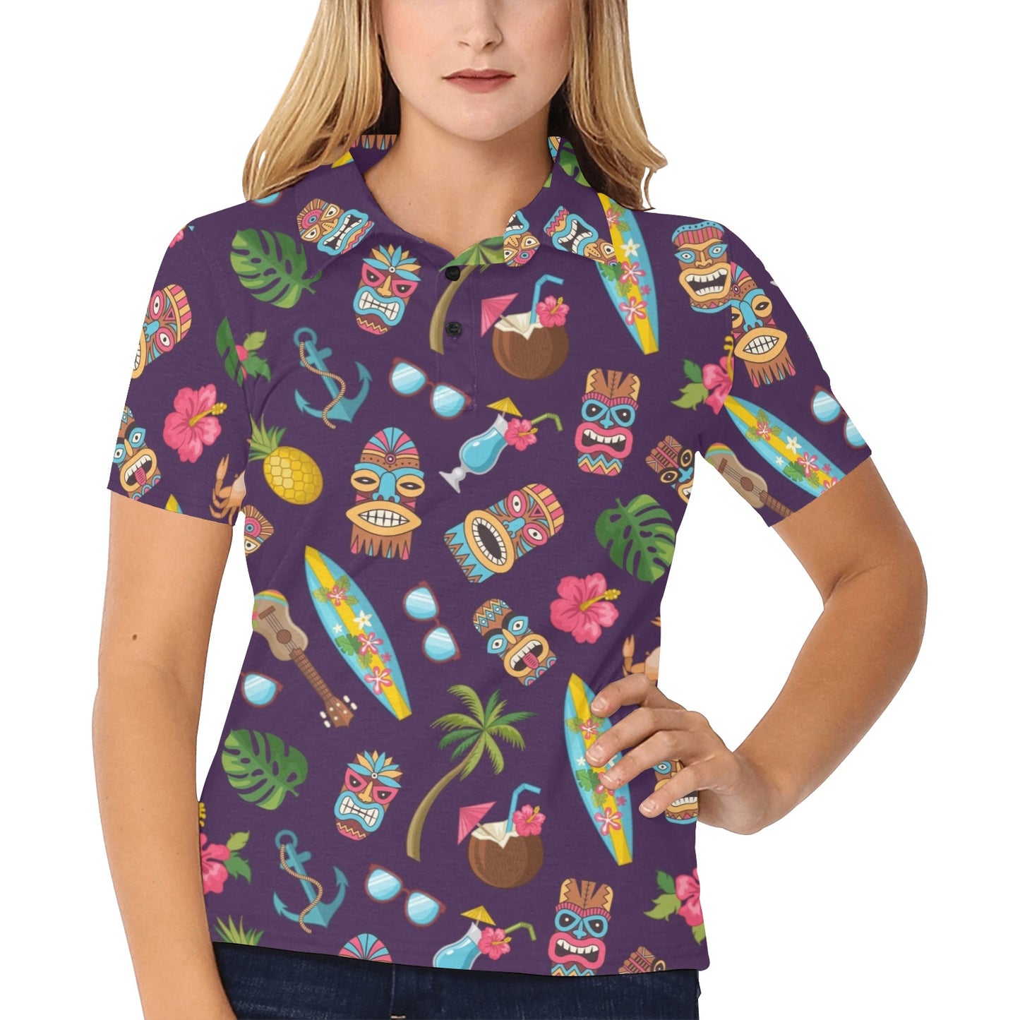 Hawaiian Themed Pattern Print Design H024 Women's Polo Shirt