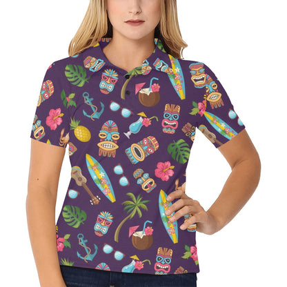 Hawaiian Themed Pattern Print Design H024 Women's Polo Shirt