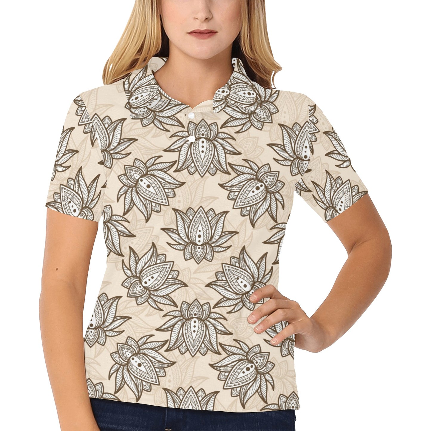 lotus Boho Pattern Print Design LO05 Women's Polo Shirt