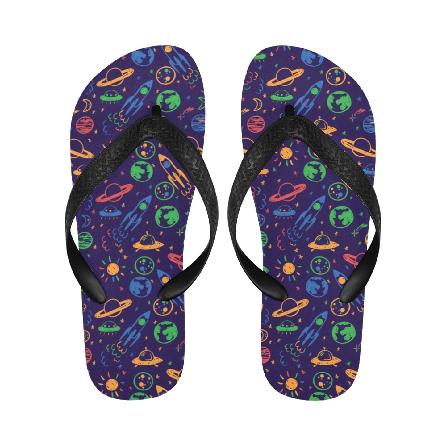 UFO Space Rocket Print Design LKS302 Flip Flops