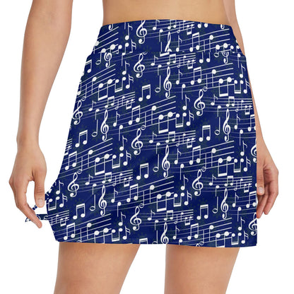 Music Note Blue Themed Print 17" Golf & Pickleball Skort with Pockets