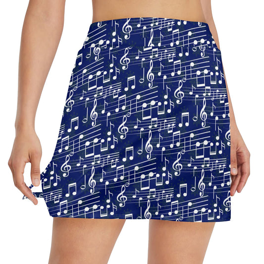 Music Note Blue Themed Print 17" Golf & Pickleball Skort with Pockets