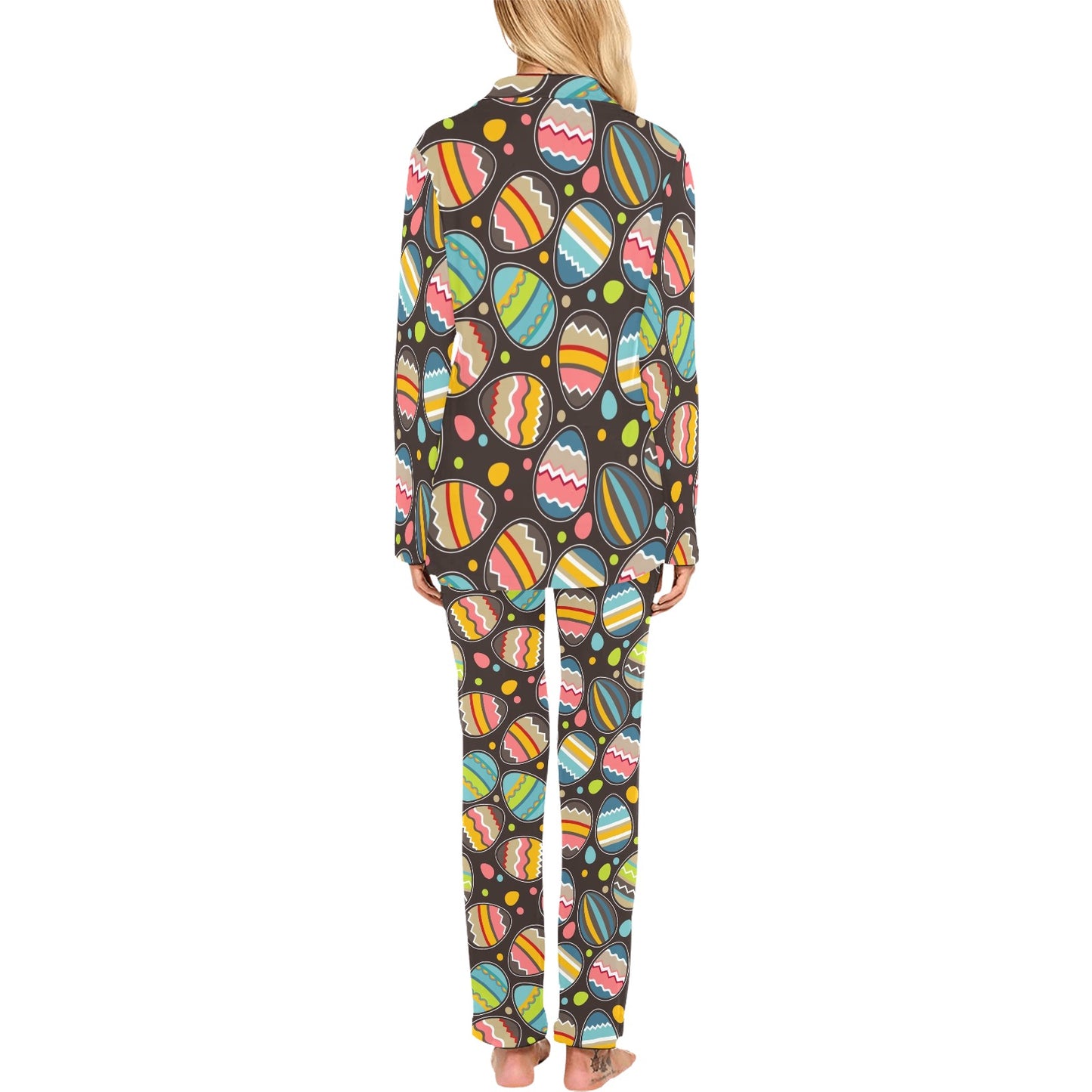 Easter Eggs Pattern Print Design RB03 Women's Long Pajama Set