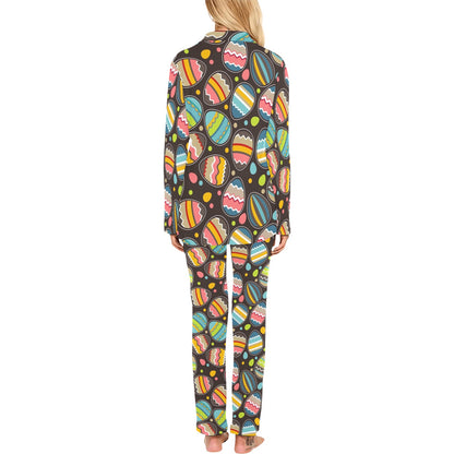 Easter Eggs Pattern Print Design RB03 Women's Long Pajama Set