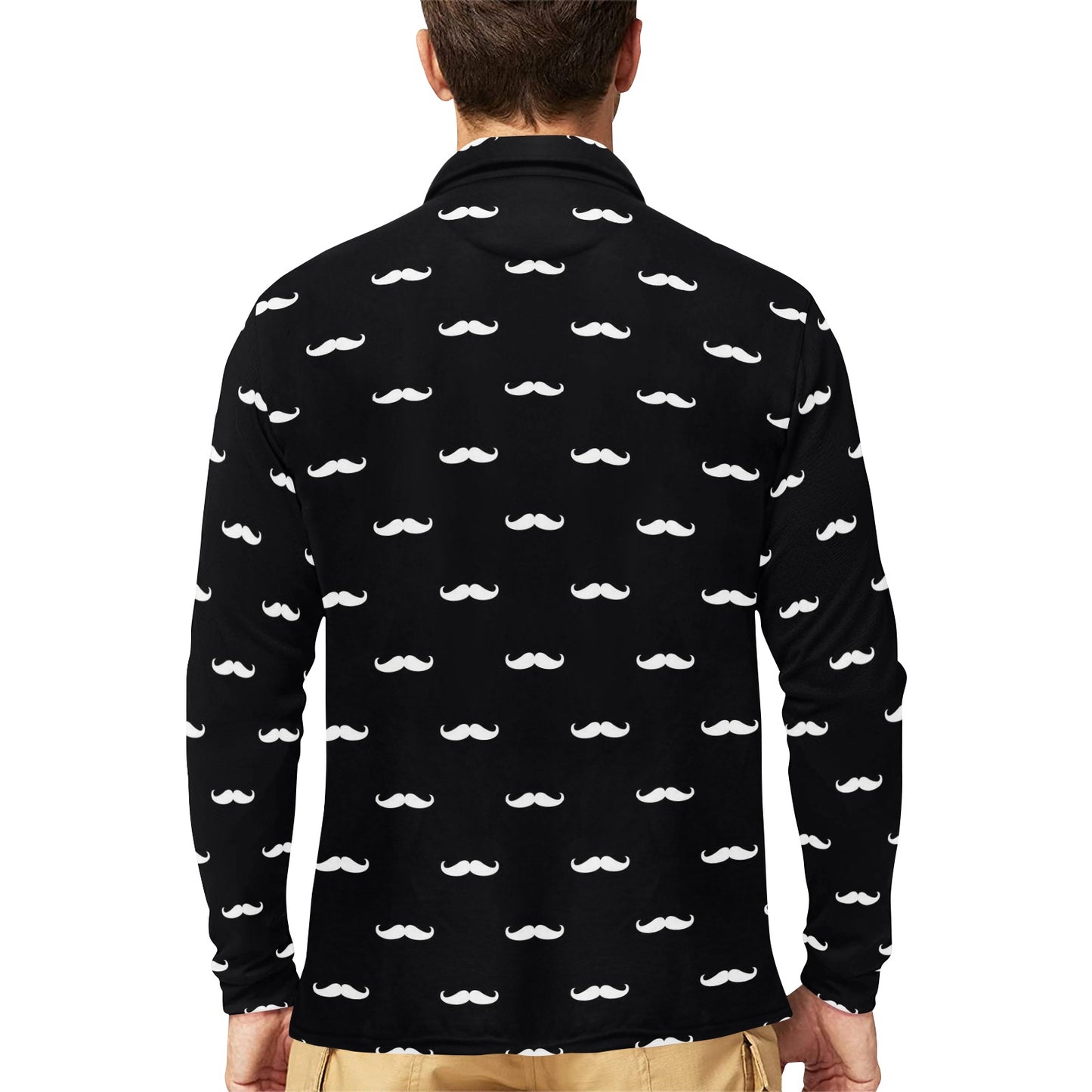Mustache Pattern Print Design A04 Long Sleeve Polo Shirt For Men's
