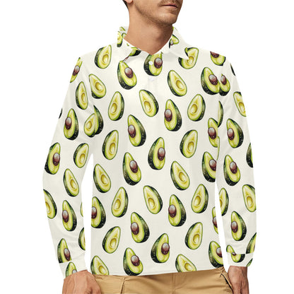 Avocado Pattern Print Design 01 Long Sleeve Polo Shirt For Men's