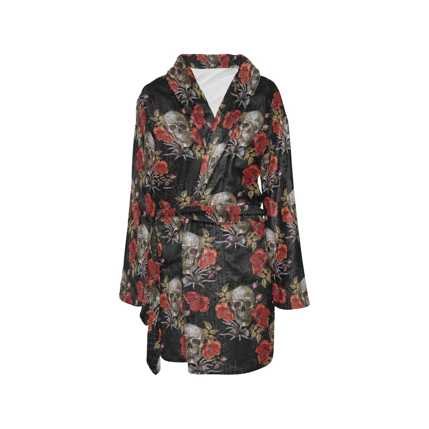 Spider Web Skull Rose Print Design LKS305 Women's Fleece Robe