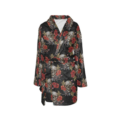 Spider Web Skull Rose Print Design LKS305 Women's Fleece Robe