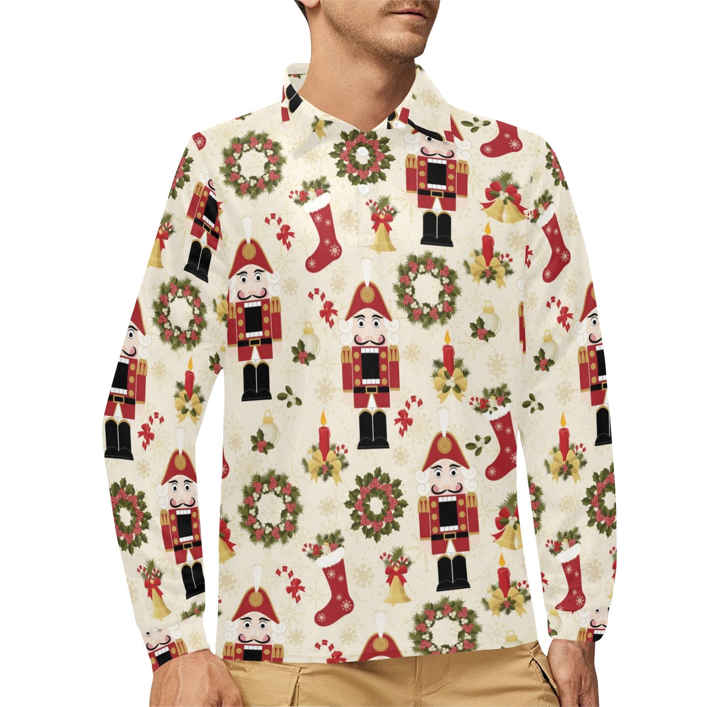 Nutcracker Pattern Print Design A01 Long Sleeve Polo Shirt For Men's