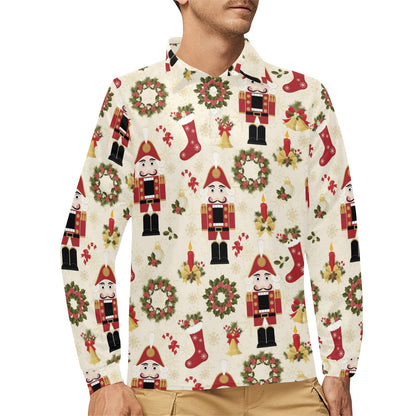 Nutcracker Pattern Print Design A01 Long Sleeve Polo Shirt For Men's