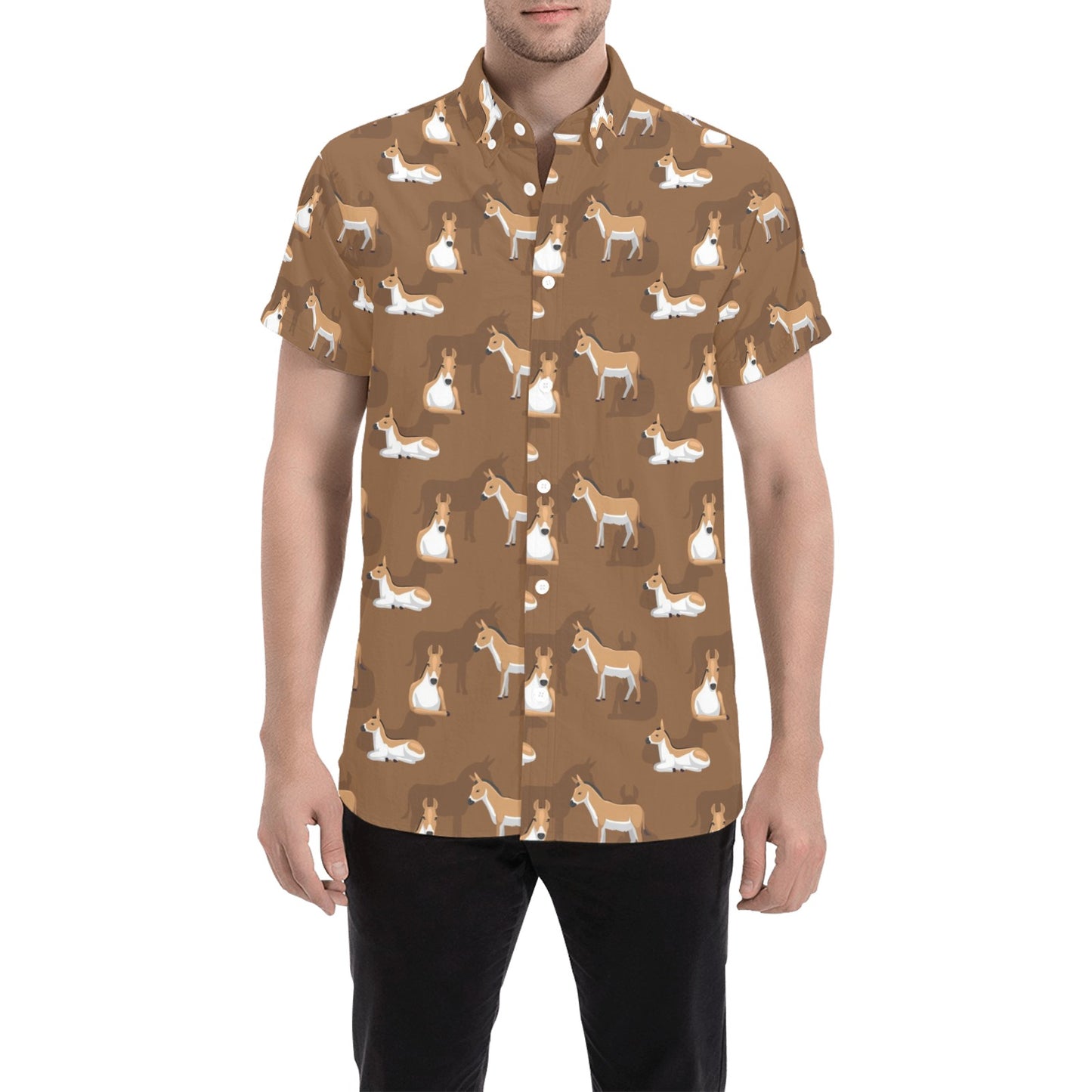 Donkey Print Design LKS401 Men Short Sleeve Button Up Shirt