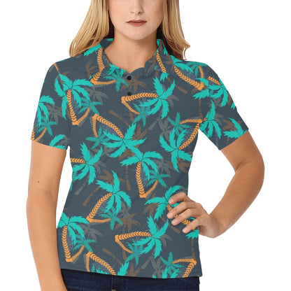 Palm Tree Pattern Print Design PT01 Women's Polo Shirt