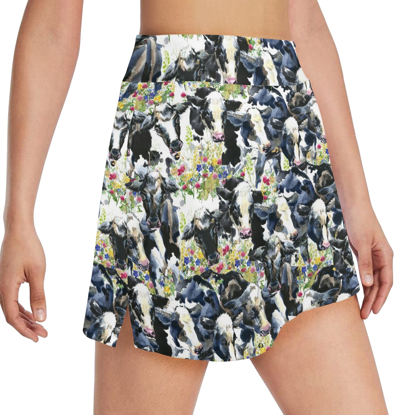 Cow Watercolor Print Pattern 17" Golf & Pickleball Skort with Pockets