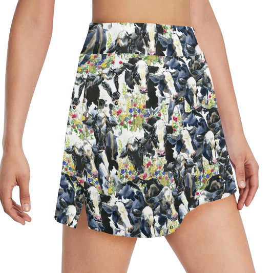 Cow Watercolor Print Pattern 17" Golf & Pickleball Skort with Pockets