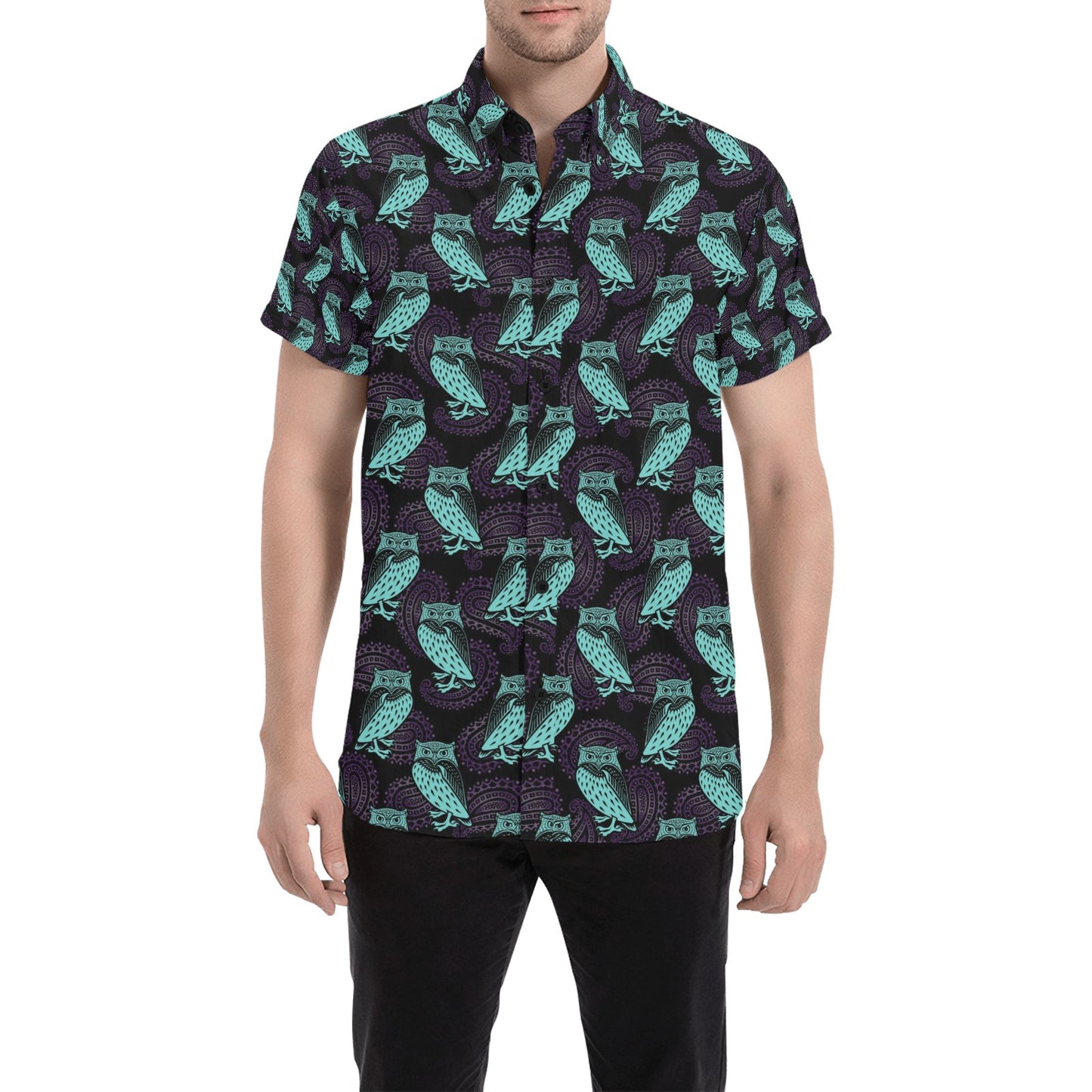 Tribal Pattern Print Design LKS3010 Men Short Sleeve Button Up Shirt